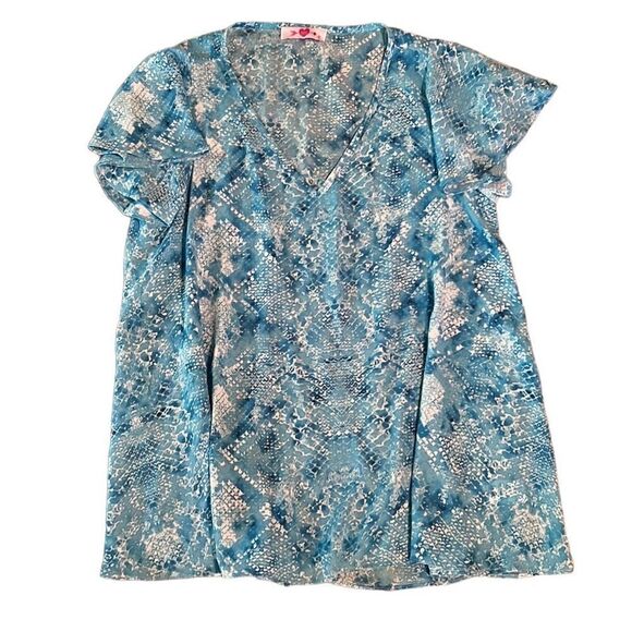 Buddy Love Women’s Small Turquoise Loose-fitting Ruffled Sleeve V-Neck Blouse - Picture 5 of 5